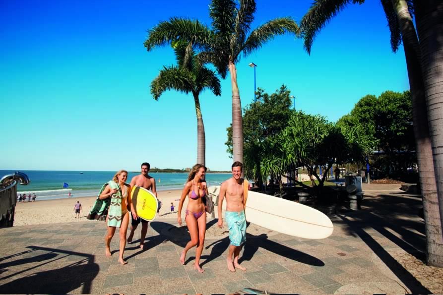 Surfers enjoying Mooloolaba Beach